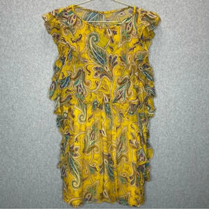 Tibi 100% Silk Coquette Girl Floral Paisley Ruffled Yellow Mini Dress